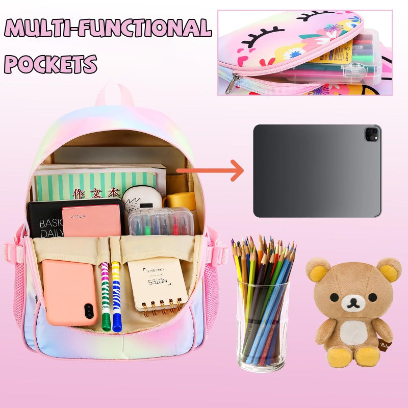 BTOOP Kids Backpack Girls School Backpack Preschool Kindergarten Unicorn Toddler BookBag with Chest Clip (Tie Dye headband) - Image 5
